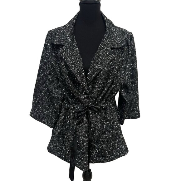 Torrid 3/4 Sleeves Lurex Tweed Blazer Front Button Jacket Adjustable Waist 3X - Picture 2 of 12